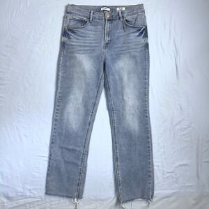 Kensie The Slim Straight Light Wash Distressed Raw Hem Jeans Womens Size 8/29